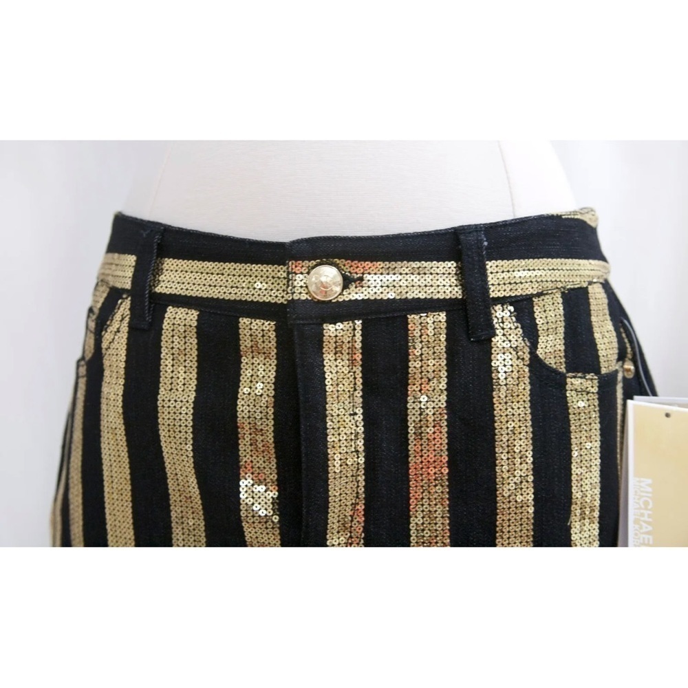 Gorgeous Michael Kors Black & Gold Sequin Stripe
Denim Mini Skirt NWT Sz.4 - Picture 4 of 7